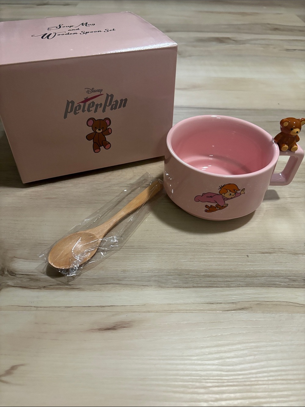 NIB Disney Michael Darling Soup Mug & Wooden Spoon Set Peter Pan collectible